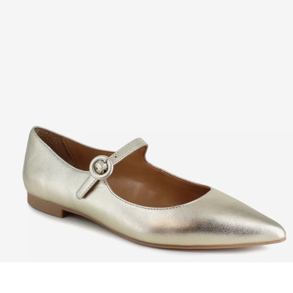 Splendid Mariana Metallic Gold Leather Point Toe Mary Jane Flats Size 8 NIB